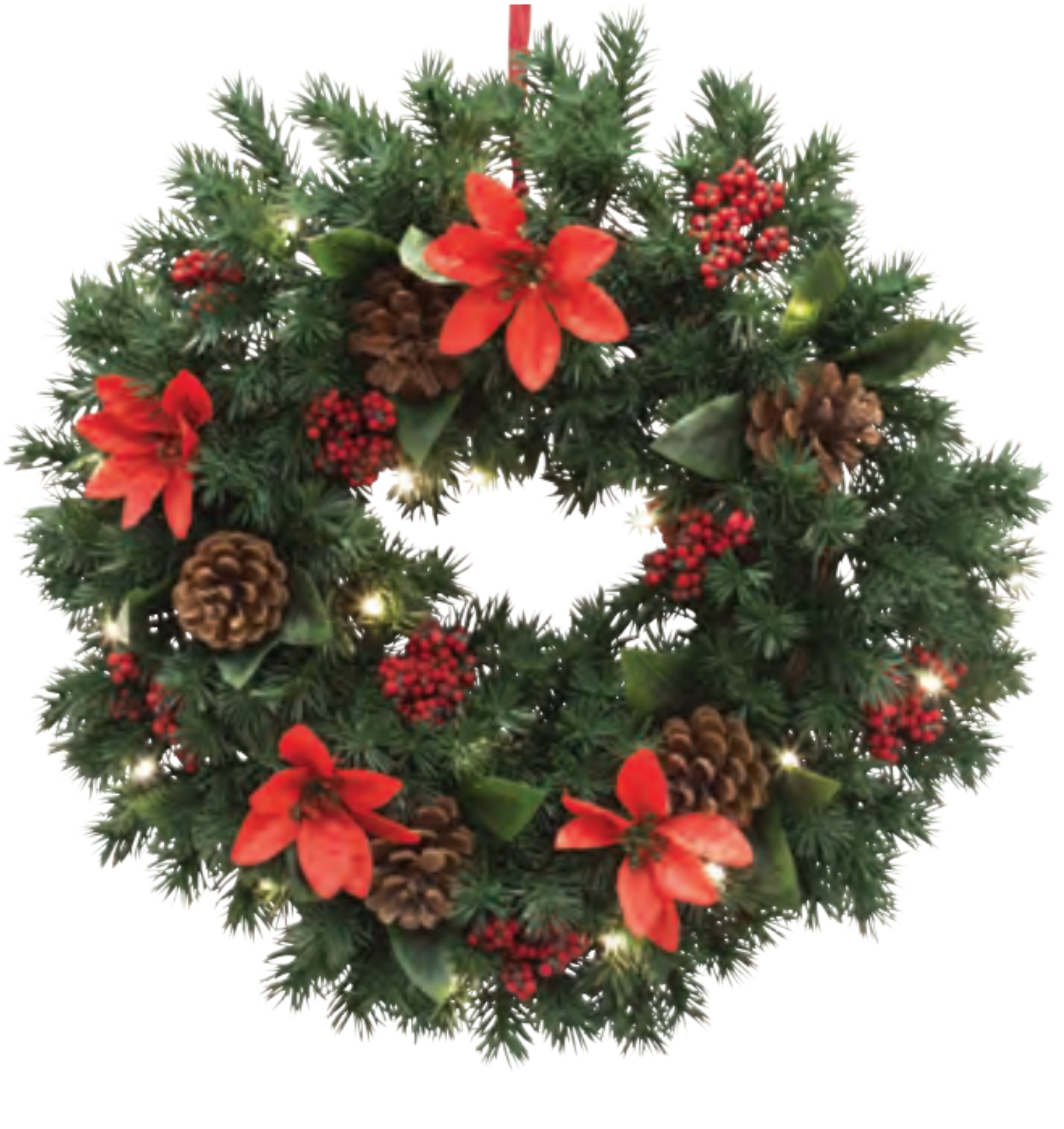  Christmas  Wreath Poinsettia Pine with Pre Lit battery 20 